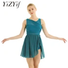 Женское однотонное шифоновое трико без рукавов, асимметричное балетное платье для фигурного катания, костюмы для лирических танцев