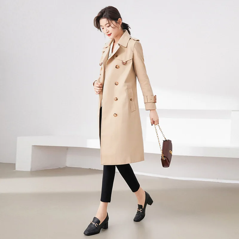 

2021 Winter Brand Business Outerwear High Quality Ladies Sashes Coat Spring Autumn Women's Classic Double Breasted Long Trench