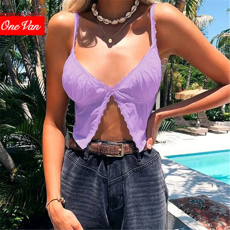 

New sexy vest women's 2020 summer lace open navel sling leisure club high street women's Vest