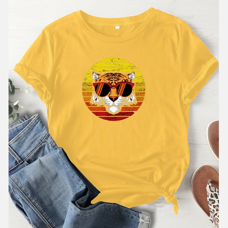 Летние Новые футболки с графическим рисунком супер тигра эстетическая одежда