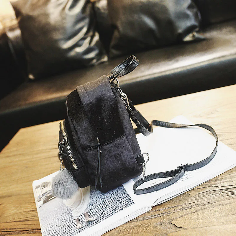 

Travel Women Lady Backpack With Pompon Pleuche Zipped Shoulder Bag Solid Color Handbag Casual Messenger Bags Best Sale-WT