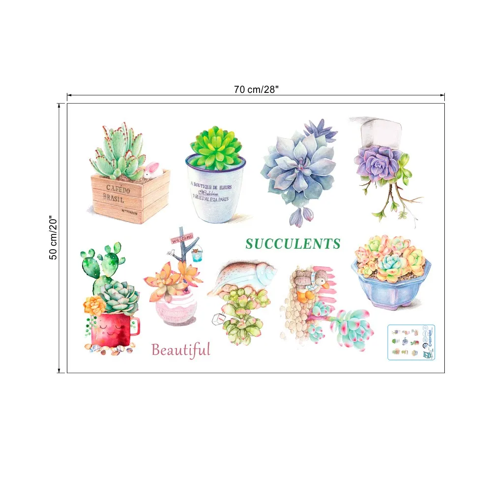 Растения-суккуленты цветочный горшок настенные наклейки сделай сам для