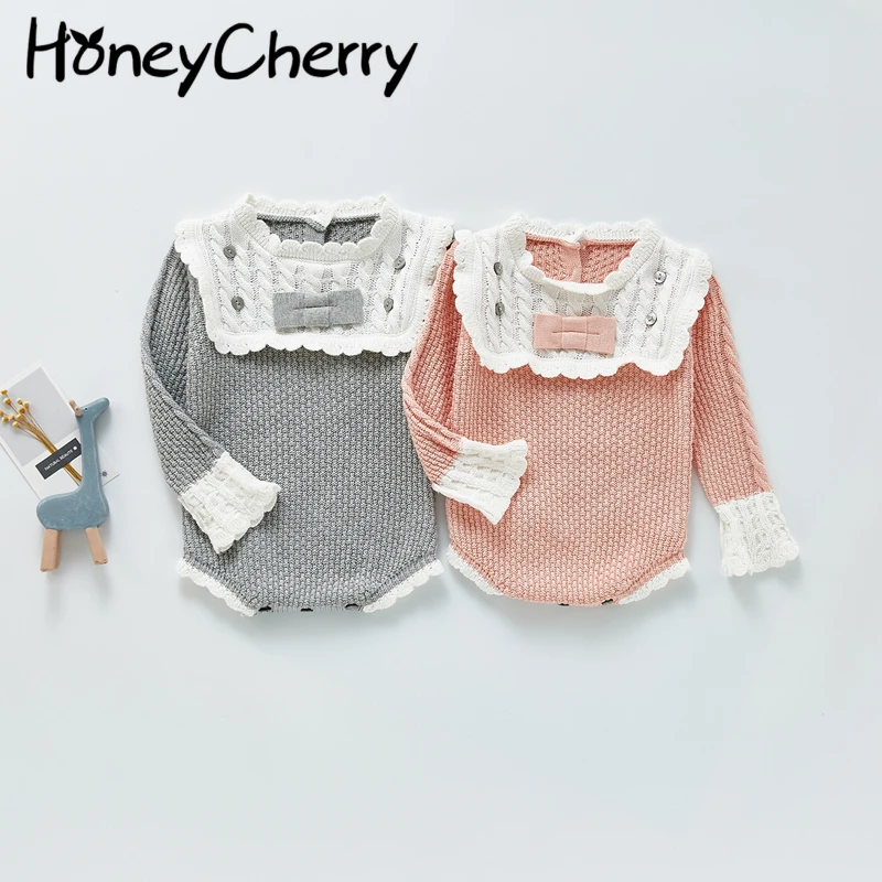 

HoneyCherry 2021 autumn new baby girl knitted romper baby sweater one-piece long-sleeved cotton romper baby girl clothes