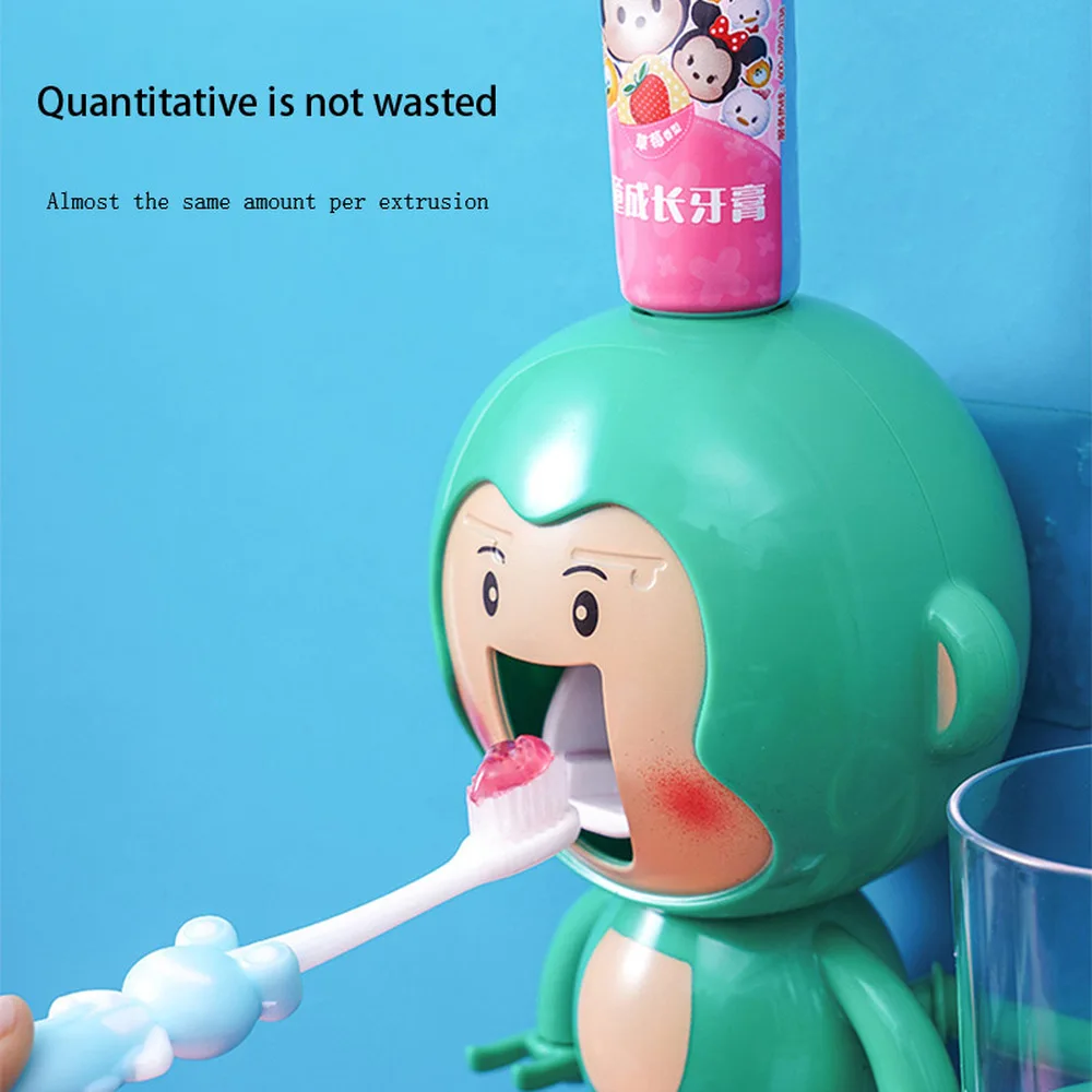 3 in 1 automatic toothpaste dispenser cute squeezers cup holder toothbrush holder wall for kids bathroom accessories set free global shipping