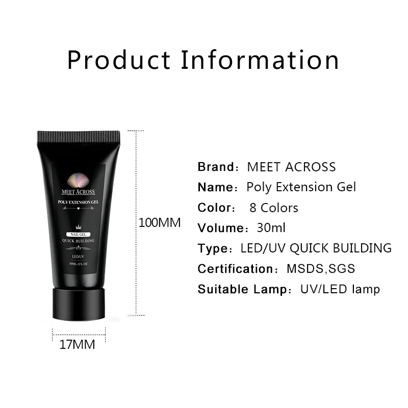 Маникюрный гель MEET ACROSS для наращивания ногтей 30 мл акриловый Кристальный УФ
