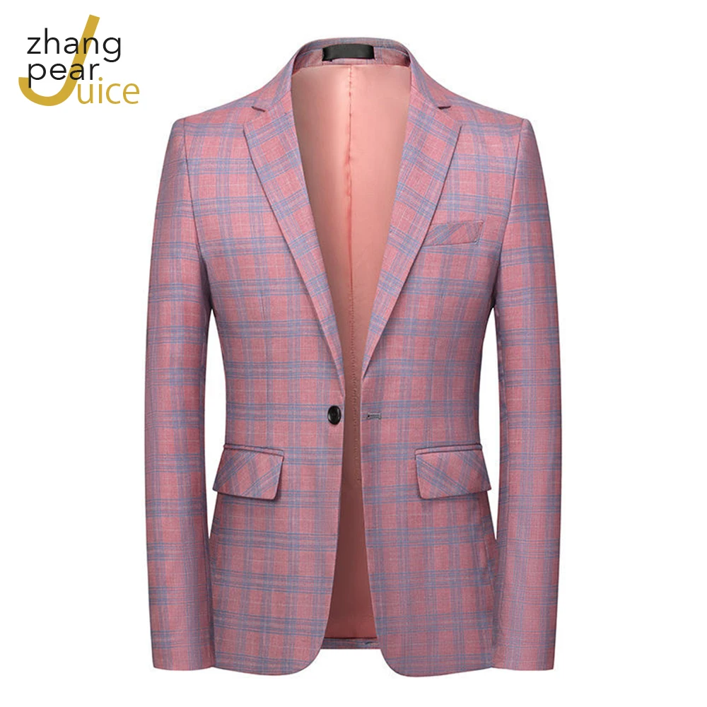 Plaid Suit Blazer Jacket Men Stylish Dress Prom Blazers For Men Long Sleeve Casual Slim Suit Blazer Coat Blusa Masculina