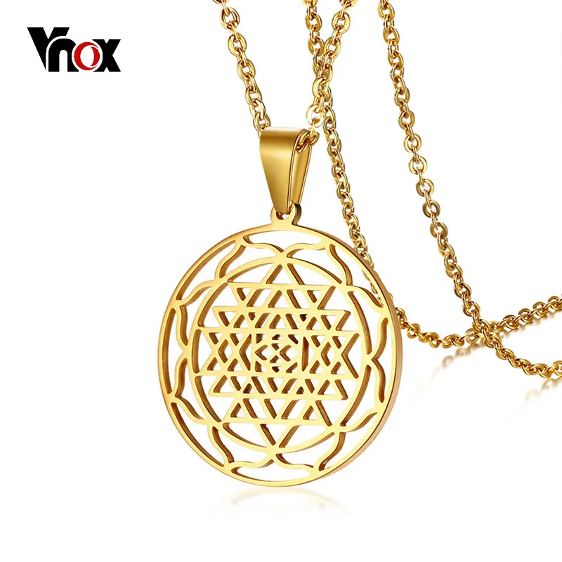 Кулон Vnox Shri Chakra Yantra для женщин и мужчин ожерелье золотого цвета из нержавеющей