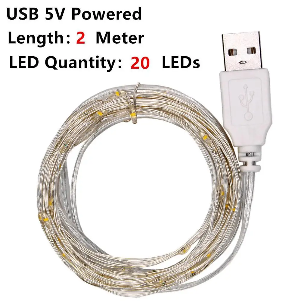 2M Powered by USB USB праздничный Сказочный светильник s гирлянда на батарейках светодиодный светильник-Гирлянда для украшения рождественской наружной гирлянды - Испускаемый цвет: 2M Powered by USB
