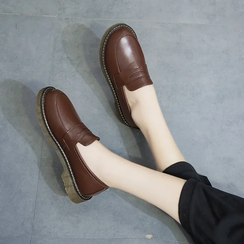 Туфли женские оксфорды без шнуровки криперы кроссовки платформа Мокасины черные