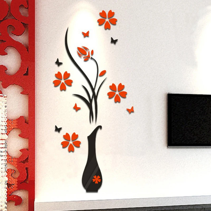 

Plum Flower Vase 3D Acrylic Decoration Wall Sticker DIY Mural Art Wall Poster Home Decor Bedroom Wallstick Background Decoration