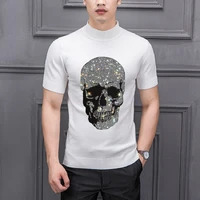 hot selling summer mens sweater soft cashmere fabric skull style knitted tops pullover 3d pattern