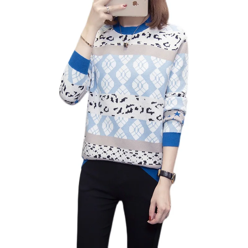

Винтажный женский свитер 4XL, пуловер, зимние полосатые Джемперы, Свободный пуловер в Корейском стиле, вязаная одежда, повседневный свободны...