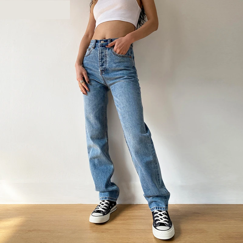 

Cowboy Vintage Wide Leg Trousers 2021 New Mom Jeans Straight Pants Washed Loose High Waist Plus Size Women Casual Boyfriends