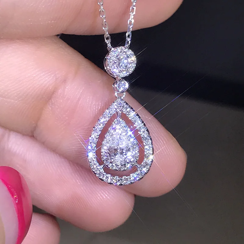 

Moduo Simulation Diamond Necklace Female 18k Gold Plated Clavicle Chain Water Drop Pear-shaped Pendant Zircon Jewelry Gothic