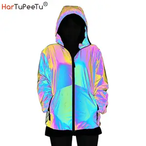 LZLRUN Rainbow Reflective Winter Jacket Coat Women Men Thick Warm Cotton  Windbreaker Hooded at  Men’s Clothing store