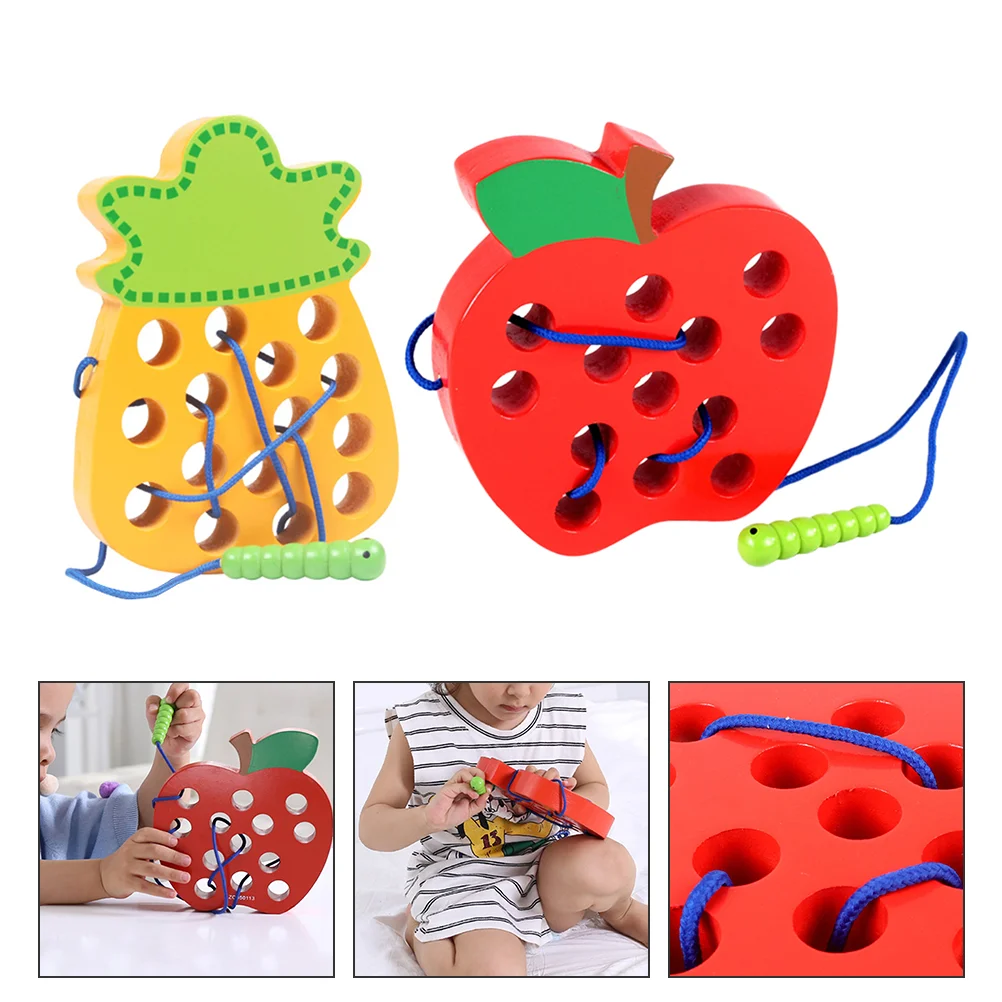 

2Pcs Wood Fruit Threading Toys Brain Development Play Set Wooden Playthings