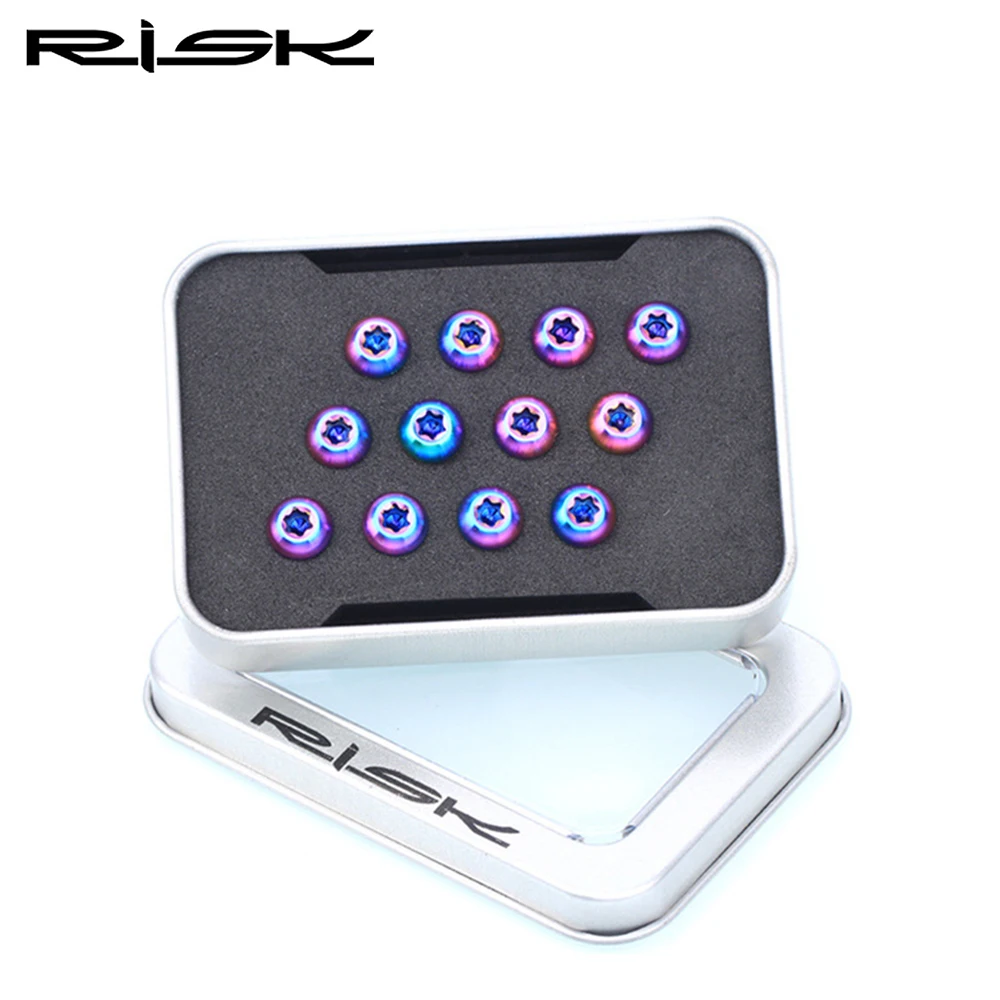 RISK 12Pcs M5x10MM Bicycle Disc Brake Rotor Fixing Bolts TC4 Titanium Bicycle MTB Road Bike Ultralight Brake Screw Cycling Acces
