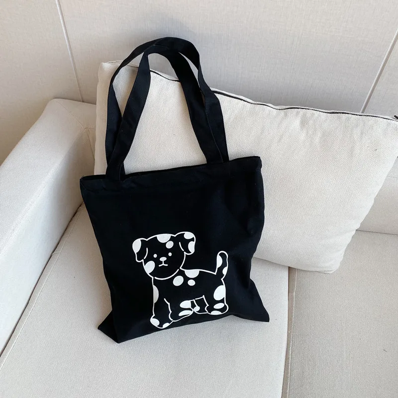 

Cute Puppy Women Canvas Casual Tote Handbags Student Girls Cartoon Shoulder Bag Large Capacity Ladies Reusable Shopping Bags