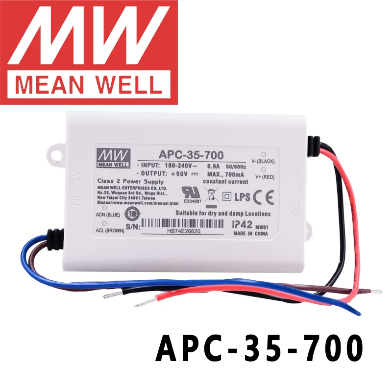 

Original Mean Well APC-35-700 meanwell 700mA Constant current 35W Single Output LED Switching Power Supply