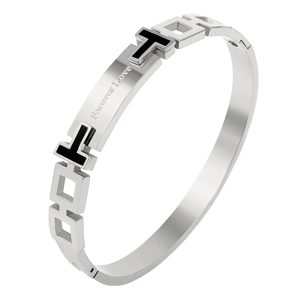 

Luxury Brand Stainless Steel Charm Fashion Women Men Wedding Party Cuff Bangles Posy Sporty Jewelry