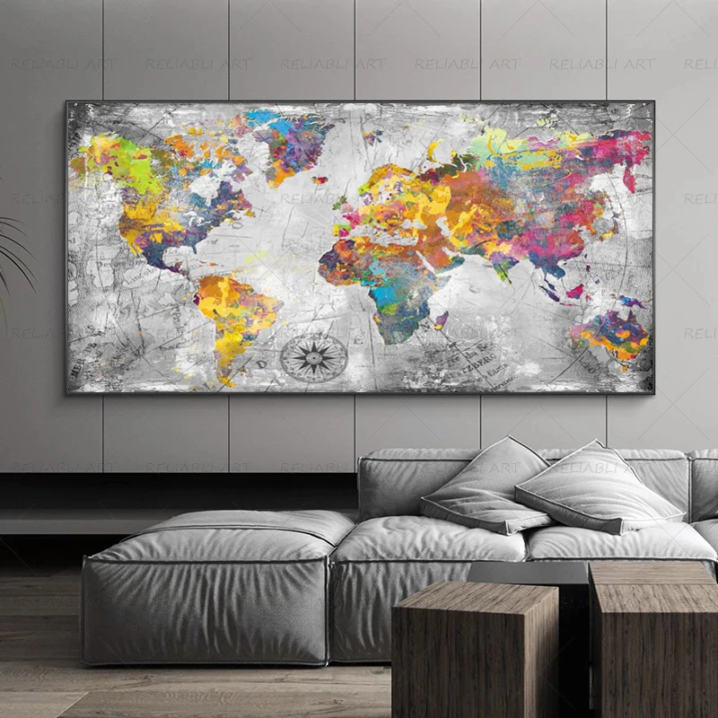 Карта мира холст живопись винтажные постеры и принты домашний декор современные