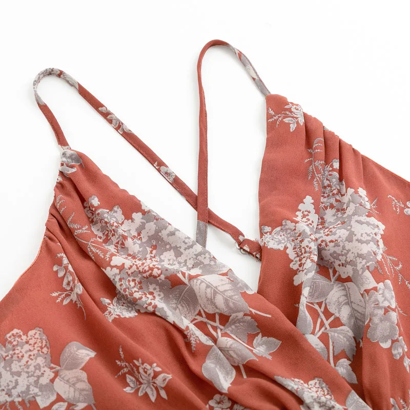 Женское длинное платье с высокой талией повседневное пляжное принтом и лямками