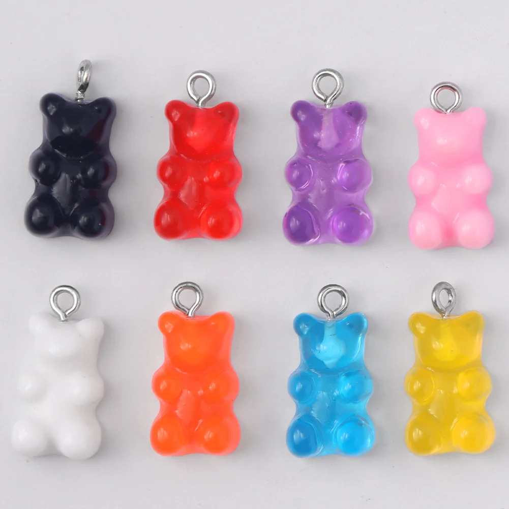 

10Pcs 11*20mm Cute Candy Color Resin Bear Gummy Charms For Handmade Diy Necklaces Bracelets Making Cartoon Animal Accessories