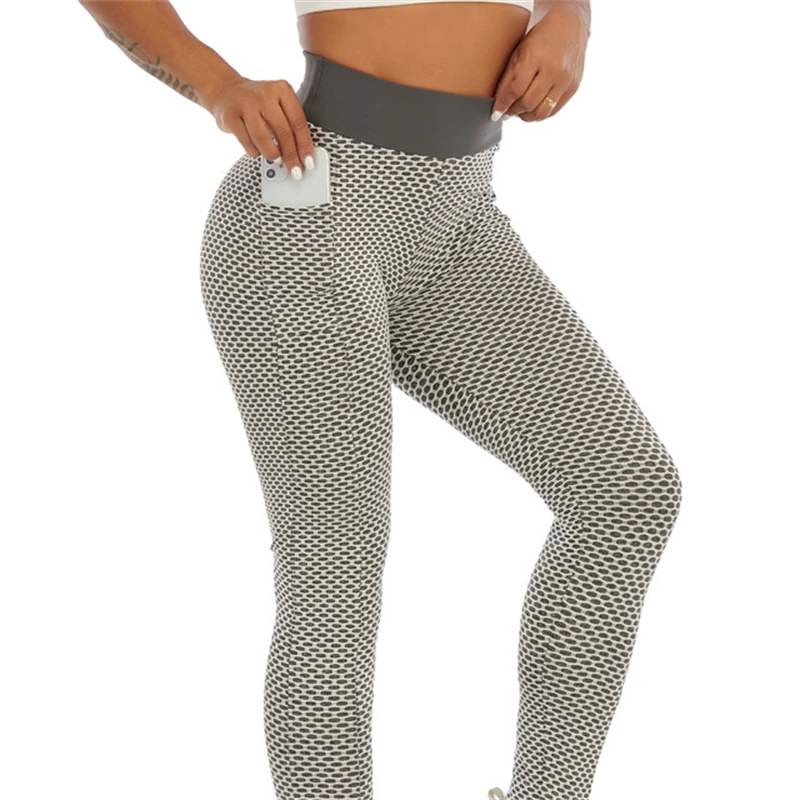 

Леггинсы женские спортивные с карманами, пикантные Бесшовные штаны с завышенной талией, дышащие брюки для фитнеса и бега