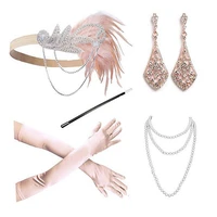 1920s vintage feather hair band suit dignified banquet style performance available pink suit for all seasons
