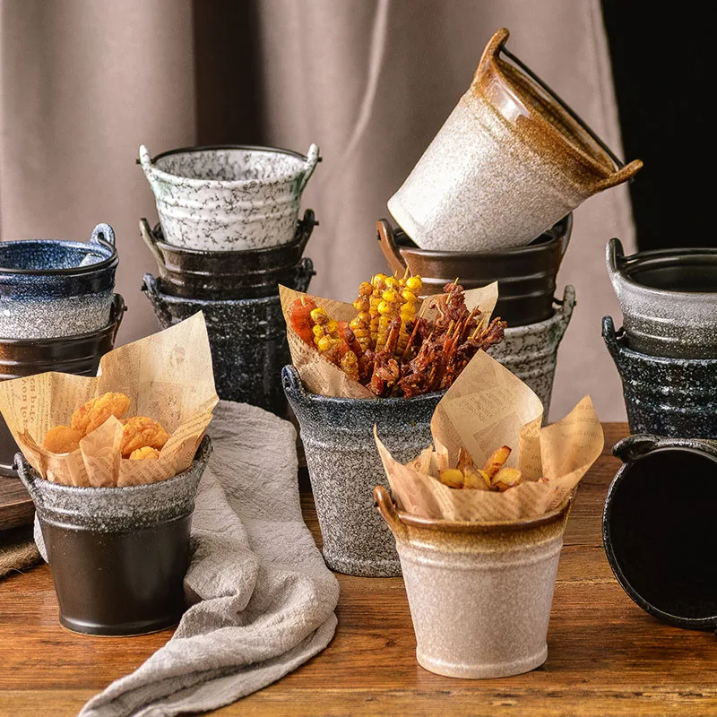 Японский Стиль Керамика ведро для попкорна мини Ведерко закусок глазурь