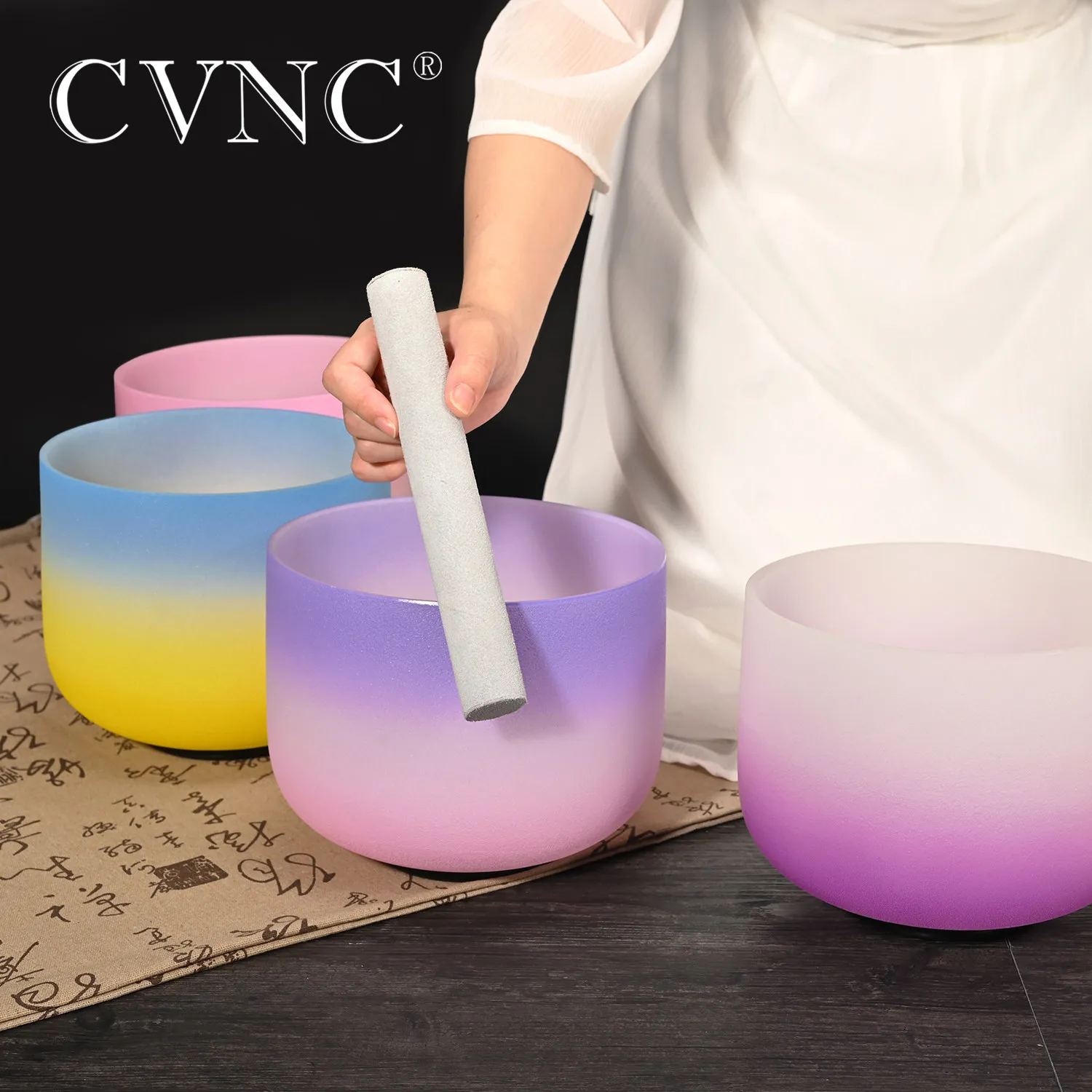 Чаша Поющая цветная матовая кварцевая с кристаллом 6 12 дюймов 7 шт.| |