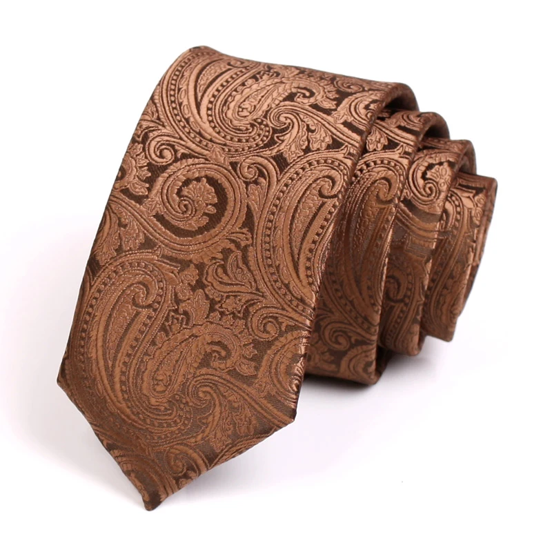 

Jacquard Brown 6CM Skinny Ties for Men Business Suit Necktie Gentelman Party Wedding Work High Quality Male Cravate