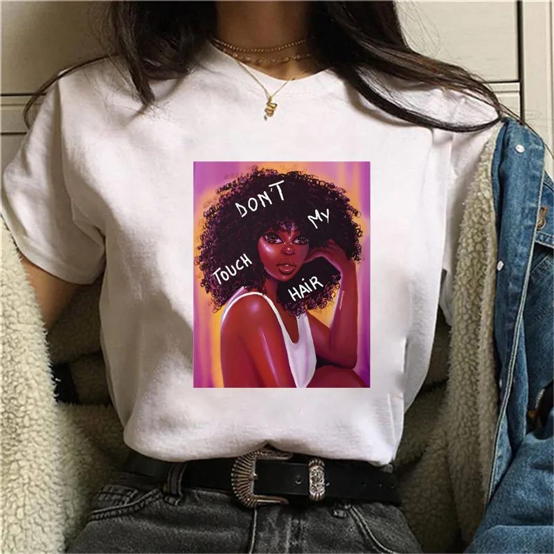 

Vogue T Shirt Women Black Curly Hair Girl Printed Tshirt Femme Harajuku Female T-shirt Tops Maycaur Funny Melanin Poppin T Shirt