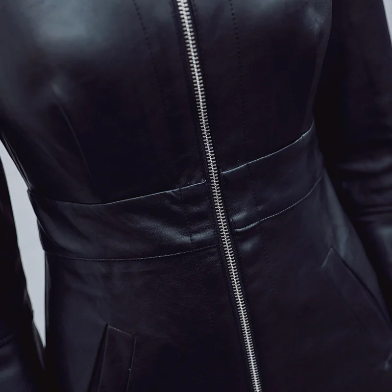 Женское облегающее платье из искусственной кожи на молнии Осень-зима 2019 | Женская