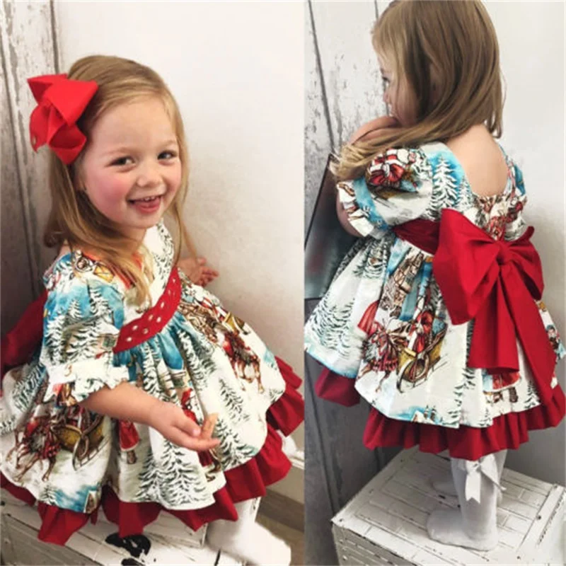 

US Stock Sweet Toddler Baby Girl Christmas Dress Big Bowknot Tutu Dresses Princess Festival Party Santa Claus Xmas Dress 1-6Y