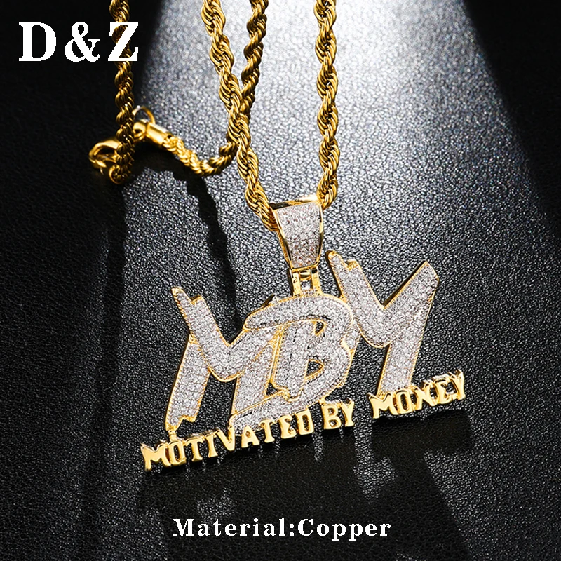 D&ampZ Hip Hop Micro Paved CZ Letters Pendant Necklace Iced Out Bling Motivated By Money Words Necklaces For Men | Украшения и