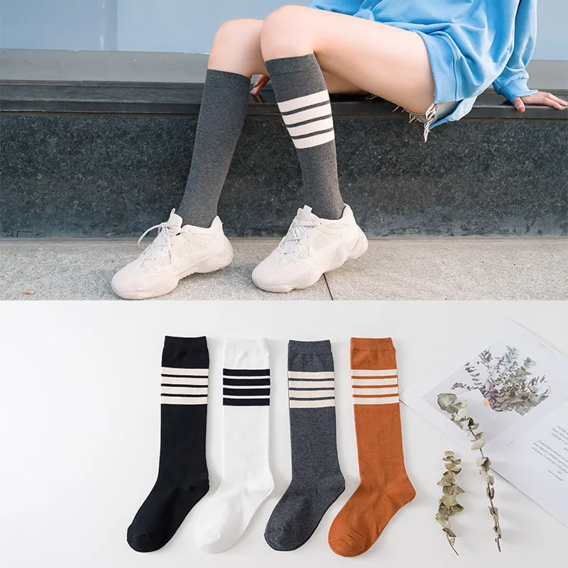 

Spring and Summer Calf Socks Female Trend College Wind Pile Socks Long Tube Pure Cotton Stripes Sexy Fashion Sports Personality