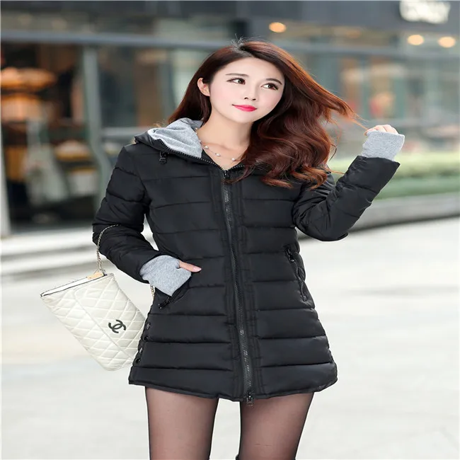 Winter Warm Cotton Jacket Women's Large Size Long Jacket New Ultra-light Slim Hooded Windproof Down Jacket Women's Jacket - Цвет: black