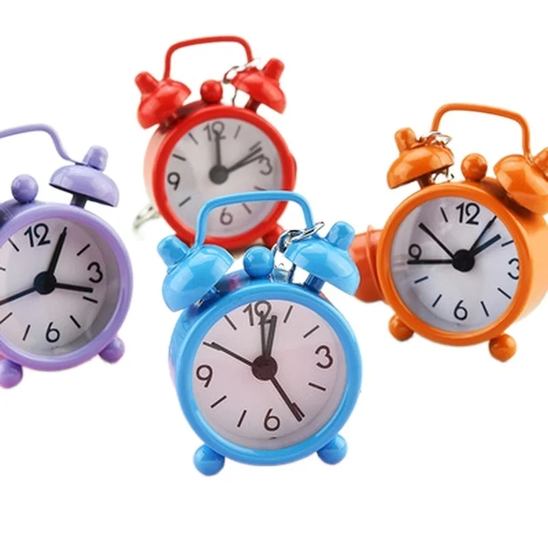 

clown Mini Alarm Clock Keychain Electronic Round Number Double Bell Desk Table Digital Quartz Clock Home Decoration Retro
