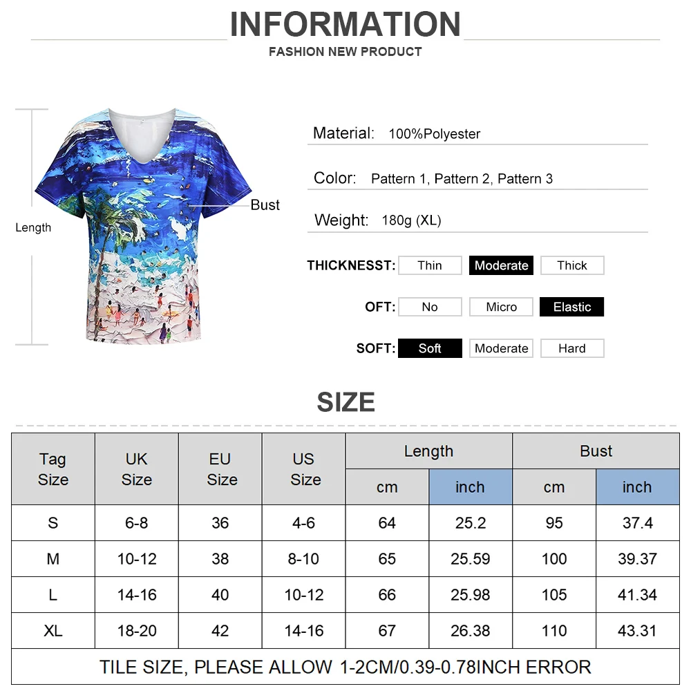 

Womens Natural Scenery Print T-shirts V-neck Summer Fashion Short Sleeved Tee Tops Loose Casual Basic Style Street Tees D30