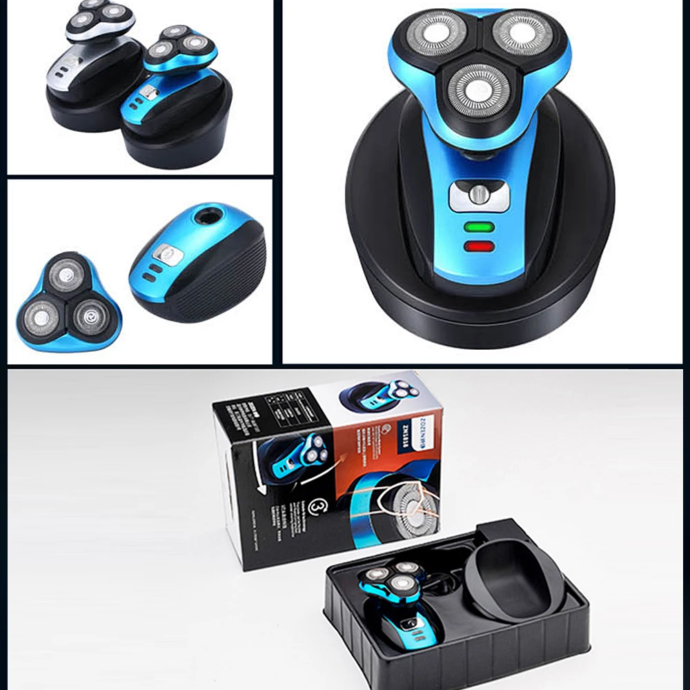 3 лезвия Мужская моющаяся перезаряжаемая электробритва водонепроницаемая