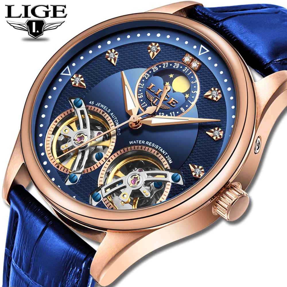 

LIGE Men's watches Mens Watches top brand luxury Automatic mechanical sport watch men wirstwatch Tourbillon Reloj hombres 2019