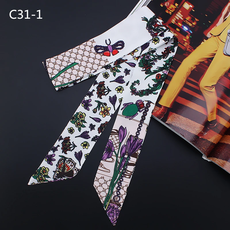 Модный женский узкий шарф маленькая сумка с лентой шарфы цветочным принтом