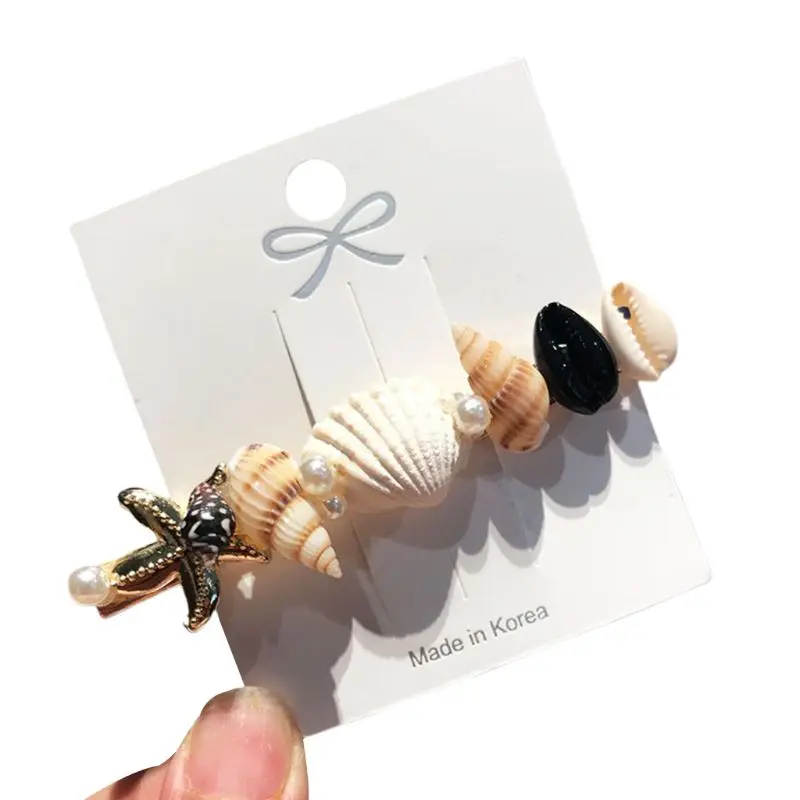 

Baroque Ocean Style Women Hair Clip Candy Color Drop Oil Imitation Pearl Hairgrip Starfish Seashell Embellished Styling Barrette