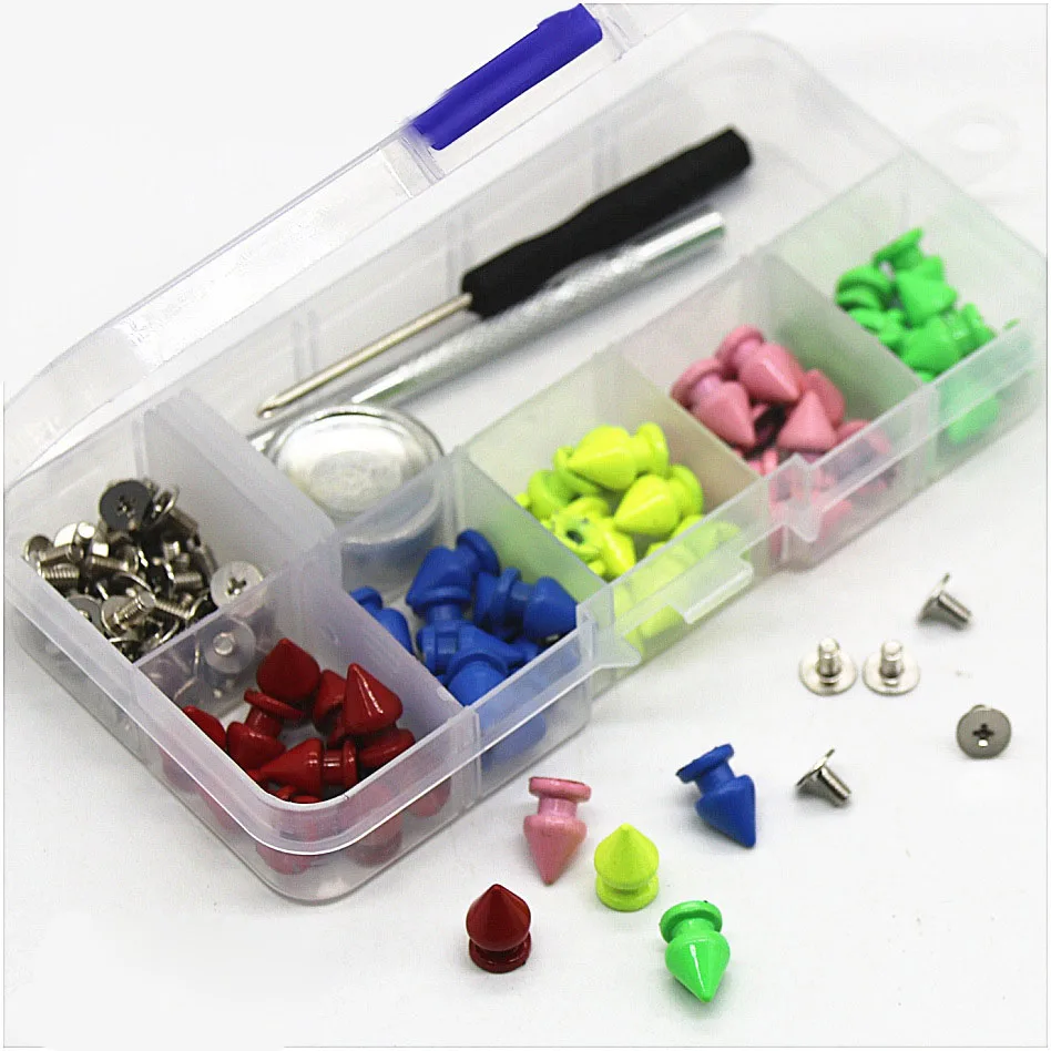 

Cone Spikes Punk Rivets Stud Screw Tree Shape Back Spikes Kit with Install Tools for Leather Craft Clothing DIY Accessories