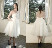 sj 2015 short wedding dresses sheer real image backless cheap fashion bridal gowns white wedding dress knee lenght gowns custom