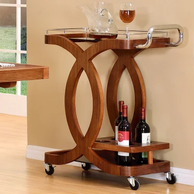 

Mobile dining car trolley solid wood curved wood home kitchen tea cart small tea table hotel commercial three-tier wine cart