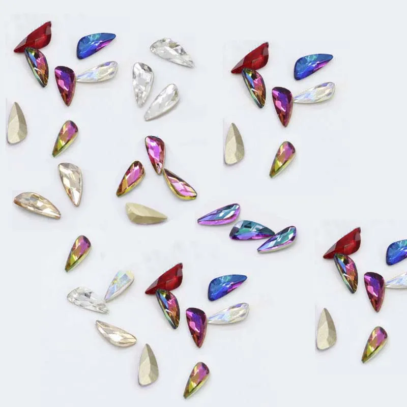 

100pcs Wing Rhinestones 5X11mm Nail Art Designs Rainbow Colorful Crystals Stud Gems Stones Charms Nail Decoration (6 colors)