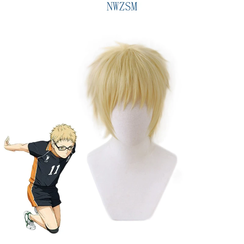 Аниме Haikyuu! Короткие светильник лые светлые волосы Kei Tsukishima термостойкие Косплей