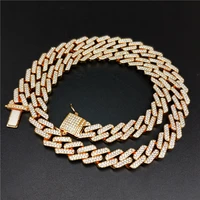 hip hop ribbed quadrilateral micro studded buckle cuban chain necklace mens alloy chain necklace